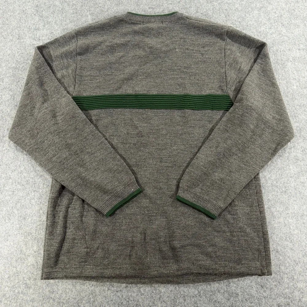 Vintage Badge Mens XL Gray Green Stripe Knit Crewneck Sweater 90s Retro